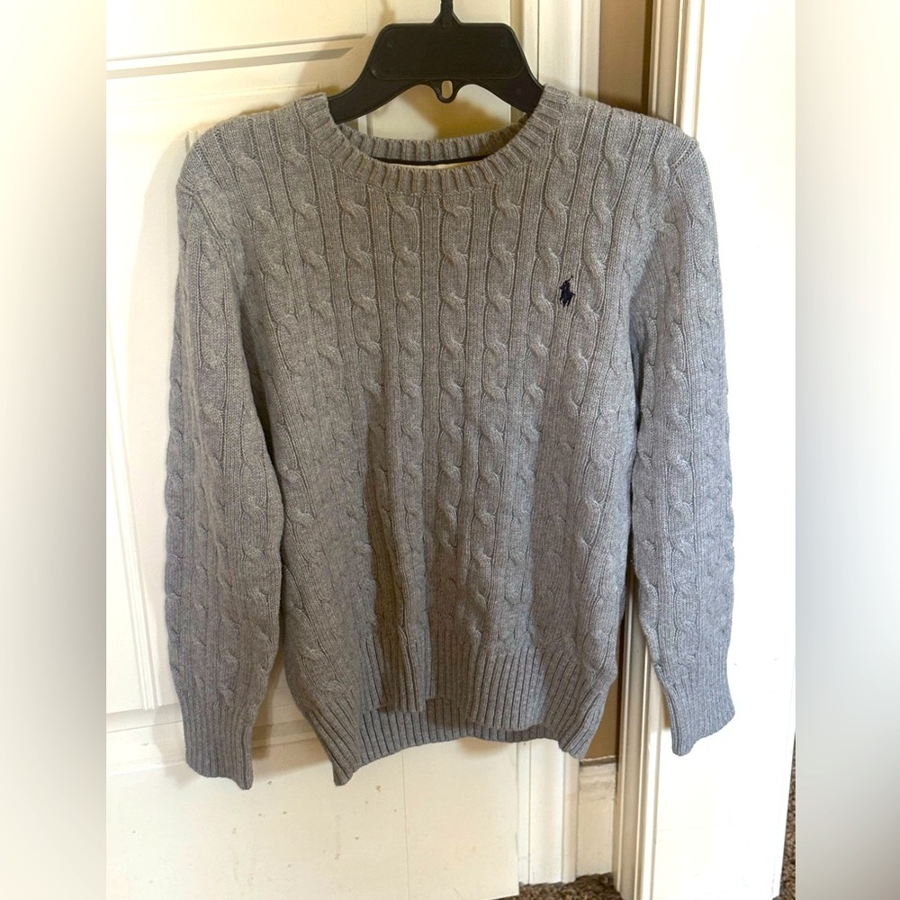 Polo by Ralph Lauren Light Gray Cable Knit Crewneck Sweater